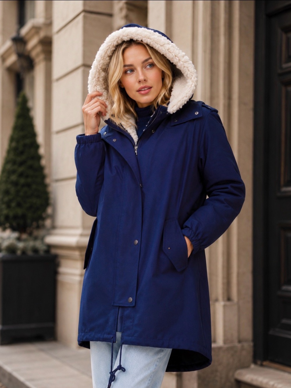 NWT AG ADRIANO GOLDSCHMIED Dani Parka Removable Shearling Hood Navy XS MSRP $698